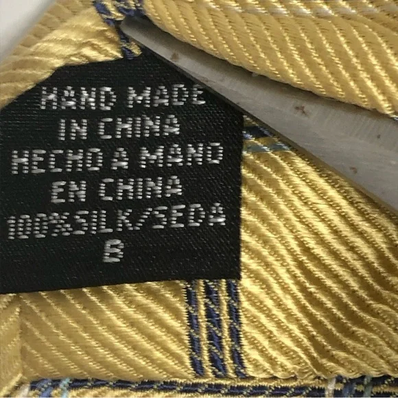 Chaps Yellow and Blues Plaid Silk Tie - Picture 14 of 15